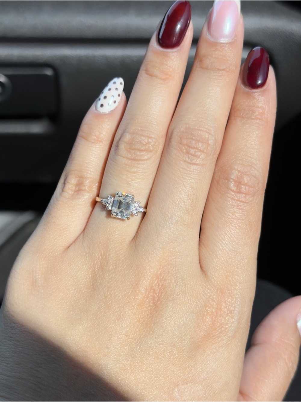 14k yellow Gold diamonds and 2ct emerald cut Moissanite stone size 6.5